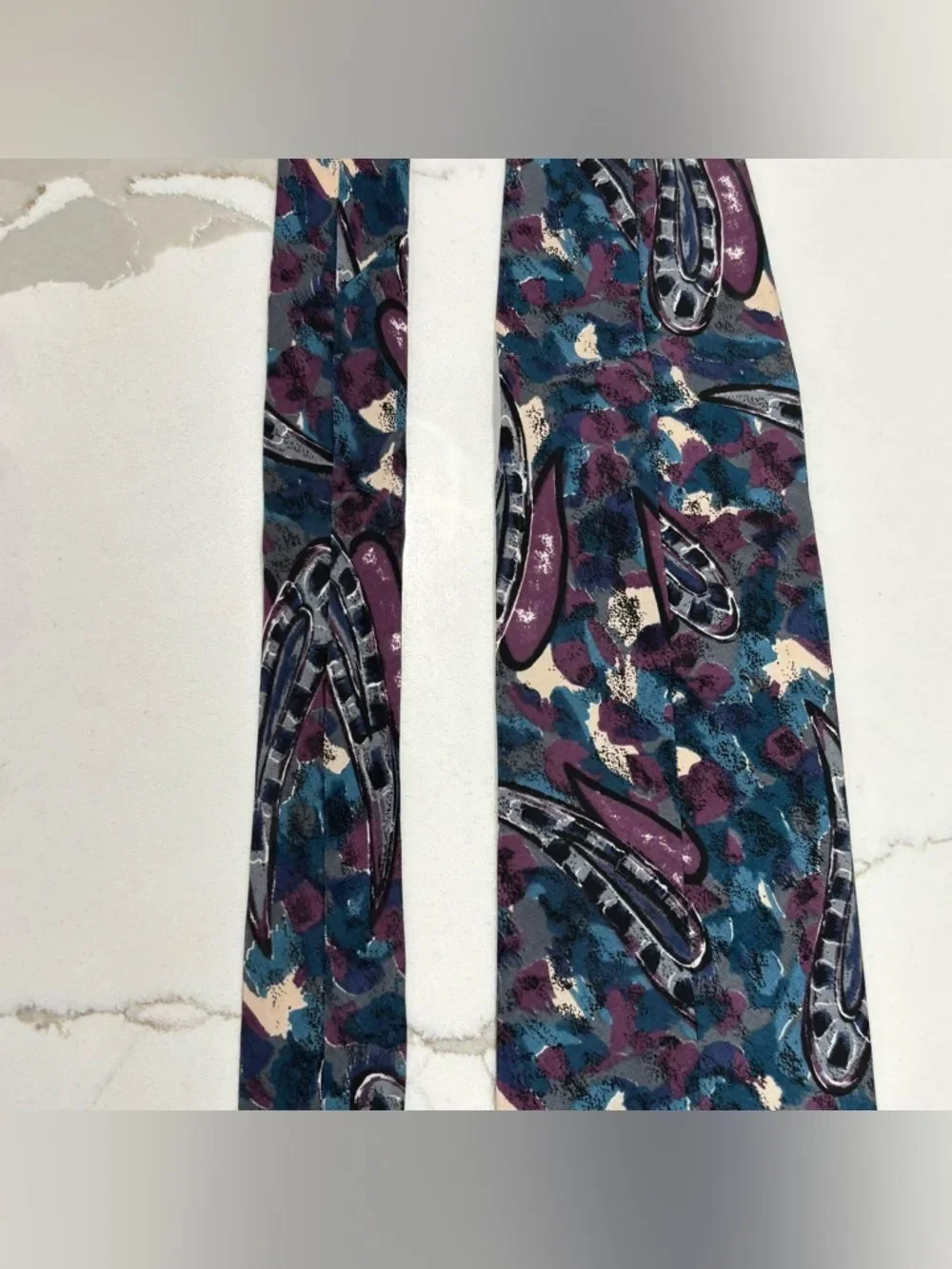Vintage Kuppenheimer Premier Teal Blue Purple Paisley Abstract Pattern Silk Tie